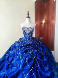 Gorgeous Prom Dress Blue Sweetheart Pleated Ball Gown Birthday Party Outfits Evening Dress Sweet 16 Dress HZ0319