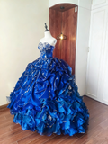 Gorgeous Prom Dress Blue Sweetheart Pleated Ball Gown Birthday Party Outfits Evening Dress Sweet 16 Dress HZ0319