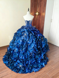 Gorgeous Prom Dress Blue Sweetheart Pleated Ball Gown Birthday Party Outfits Evening Dress Sweet 16 Dress HZ0319