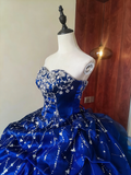 Gorgeous Prom Dress Blue Sweetheart Pleated Ball Gown Birthday Party Outfits Evening Dress Sweet 16 Dress HZ0319