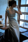 Elegant Prom Dress Square Neck Pleated Beading Gala Dress Birthday Party Outfits Evening Dress HZ0319