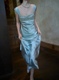 Elegant Prom Dress Square Neck Pleated Beading Gala Dress Birthday Party Outfits Evening Dress HZ0319