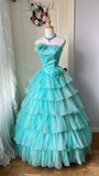Pretty Prom Dress Strapless Pleated Tiered Ball Gown Evening Dress Sweet 16 Dress HZ0319