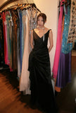 Minimalist Prom Dress Black V-neck Pleated Gala Gown Formal Dress Evening Dress HZ0319