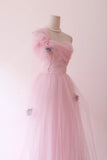 Hot Sale Prom Dress Light Pink Asymmetrical Neck Tulle Evening Dress Gala Dress Party Dress HZ0319
