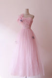 Hot Sale Prom Dress Light Pink Asymmetrical Neck Tulle Evening Dress Gala Dress Party Dress HZ0319