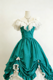 Retro Prom Dress V-neck Pleated Lace Ball Gown Evening Dress Birthday Party Dress Quinceanera Dress HZ0319
