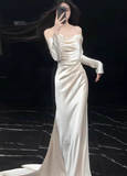 Minimalist Wedding Dress Off Shoulder Long Sleeves Pleated Wedding Dress HZ0319