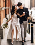 Minimalist Wedding Dress V-neck Slit Wedding Dress HZ0319