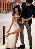 Minimalist Wedding Dress V-neck Slit Wedding Dress HZ0319