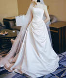 New Arrival Wedding Dress Satin A Line Asymmetrical Neck Pleated Wedding Dresses HZ0319