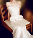 Minimalist Wedding Dress Satin Strapless Pleated Wedding Dresses HZ0319