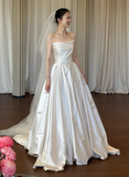 Minimalist Wedding Dress Strapless Pleated Wedding Dresses HZ0319