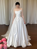 Minimalist Wedding Dress Strapless Pleated Wedding Dresses HZ0319