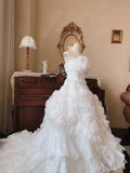 Pretty Wedding Dress Strapless Flower Tiered Ruffle Wedding Dress HZ0319