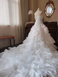 Pretty Wedding Dress Strapless Flower Tiered Ruffle Wedding Dress HZ0319