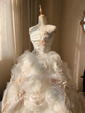 Beauty Wedding Dress Strapless Flower Pleated Tulle Wedding Dress HZ0319