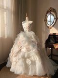 Beauty Wedding Dress Strapless Flower Pleated Tulle Wedding Dress HZ0319