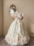 Retro Wedding Dress Crew Neck Pleated Flower Wedding Dress HZ0319