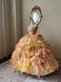 Stunning Prom Dress Strapless Pleated Tiered Quinceanera Dress Ball Gown Evening Dress HZ0319