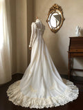 Retro Wedding Dress A Line High Collar Long Sleeves Lace Wedding Dress HZ0319