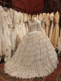 Vintage Wedding Dress Crew Neck Tiered Wedding Dress HZ0319