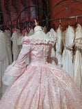 Stunning Prom Dress Light Pink Crew Neck Pleated Evening Dress Quinceanera Dress Ball Gown HZ0319