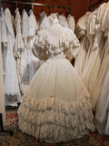 Retro Wedding Dress V-neck Pleated Tiered Wedding Dress HZ0319
