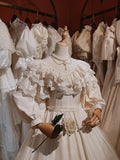 Retro Wedding Dress V-neck Pleated Tiered Wedding Dress HZ0319