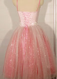 Shiny Homecoming Dress Spaghetti Straps Pleated Tulle Prom Dress Birthday Party Outfits HZ0319