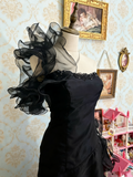 Stunning Prom Dress Black Strapless Pleated Ruffle Birthday Party Dress Evening Dress HZ0319