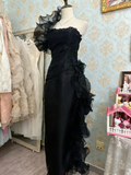 Stunning Prom Dress Black Strapless Pleated Ruffle Birthday Party Dress Evening Dress HZ0319