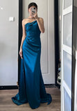 Elegant Prom Dress Dark Blue Asymmetrical Neck Pleated Gala Dress Evening Dress Cocktail Dress HZ0319