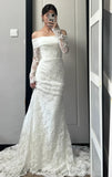 Stunning Wedding Dress Off Shoulder Long Sleeves Pleated Wedding Dress HZ0319