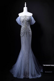 Shiny Prom Dress Off Shoulder Pleated Mermaid Gala Dress Evening Dress Formal Dress HZ0319