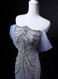 Shiny Prom Dress Off Shoulder Pleated Mermaid Gala Dress Evening Dress Formal Dress HZ0319