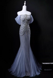 Shiny Prom Dress Off Shoulder Pleated Mermaid Gala Dress Evening Dress Formal Dress HZ0319