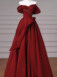 Shiny Prom Dress Wine Red Off Shoulder Pleated Gala Dress Evening Dress Formal Dress HZ0319