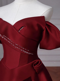 Shiny Prom Dress Wine Red Off Shoulder Pleated Gala Dress Evening Dress Formal Dress HZ0319