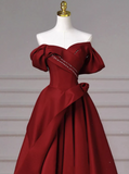 Shiny Prom Dress Wine Red Off Shoulder Pleated Gala Dress Evening Dress Formal Dress HZ0319
