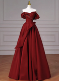 Shiny Prom Dress Wine Red Off Shoulder Pleated Gala Dress Evening Dress Formal Dress HZ0319