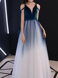 Ombre Prom Dress V-neck Pleated Tulle Gala Dress Evening Dress Formal Dress HZ0319
