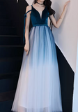 Ombre Prom Dress V-neck Pleated Tulle Gala Dress Evening Dress Formal Dress HZ0319