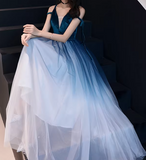 Ombre Prom Dress V-neck Pleated Tulle Gala Dress Evening Dress Formal Dress HZ0319