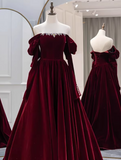 Elegant Prom Dress Velvet Off Shoulder Pleated Gala Dress Evening Dress Formal Dress HZ0319