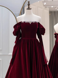 Elegant Prom Dress Velvet Off Shoulder Pleated Gala Dress Evening Dress Formal Dress HZ0319