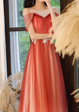 Ombre Prom Dress Crew Neck Pleated Tulle Gala Dress Evening Dress Formal Dress HZ0319