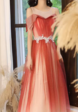 Ombre Prom Dress Crew Neck Pleated Tulle Gala Dress Evening Dress Formal Dress HZ0319