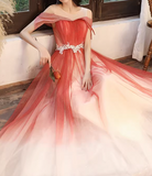 Ombre Prom Dress Crew Neck Pleated Tulle Gala Dress Evening Dress Formal Dress HZ0319