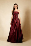 A-Line Navy Blue Strapless Satin Beading Vintage Long Party Dress Evening Dress, HZ0319